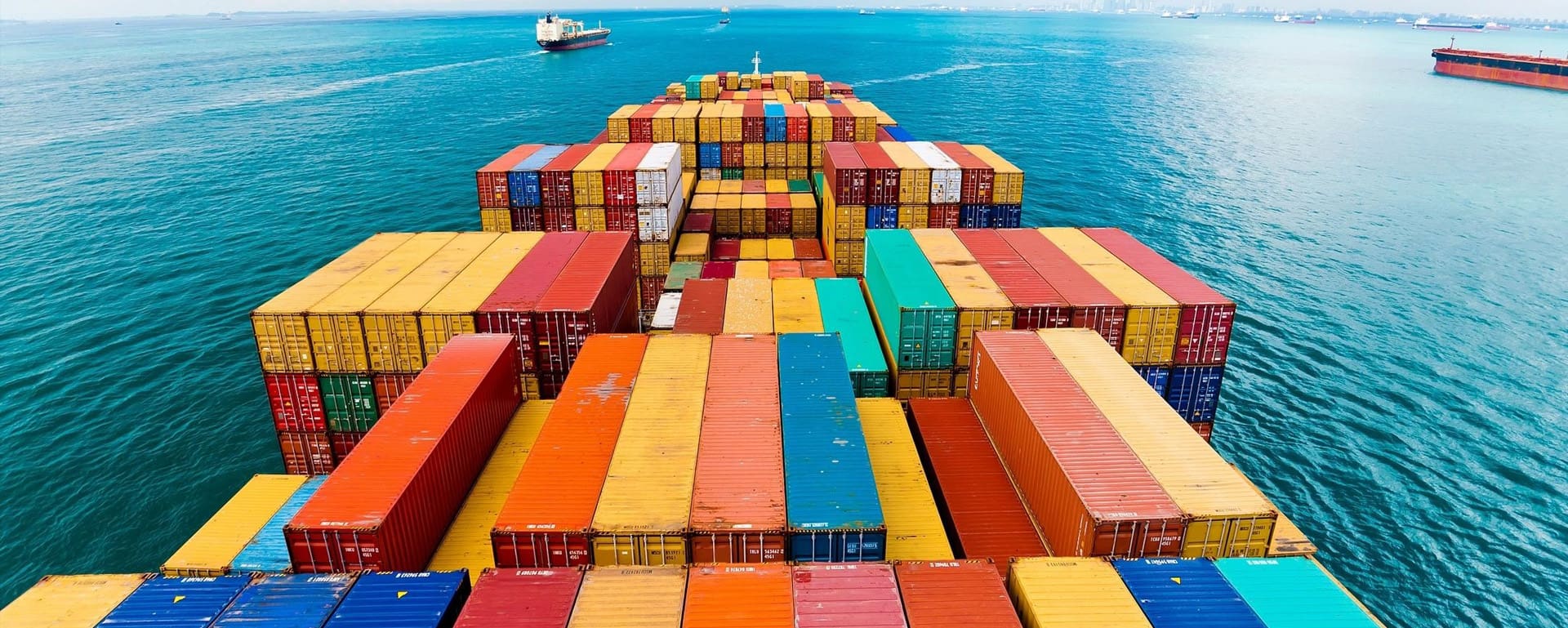 A large cargo ship with many containers on it.