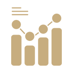 A gold pixel art style graph with three columns and two hexagons.