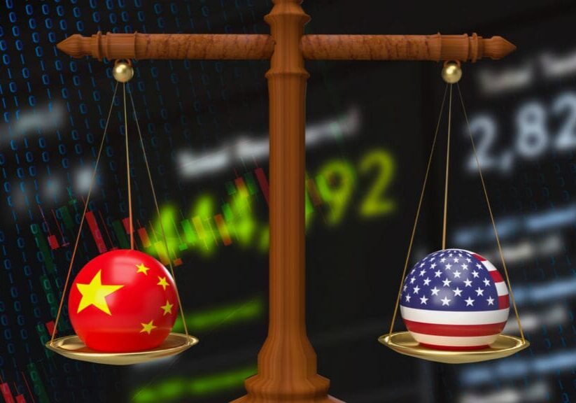 The china and America bomb on libra for business concept 3d rendering